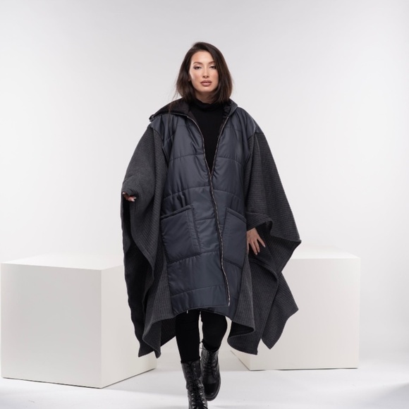 Maxi Puffer Jacket, Cyberpunk Asymmetrical Jacket, Plus Size Winter Poncho, Quil - Picture 1 of 4